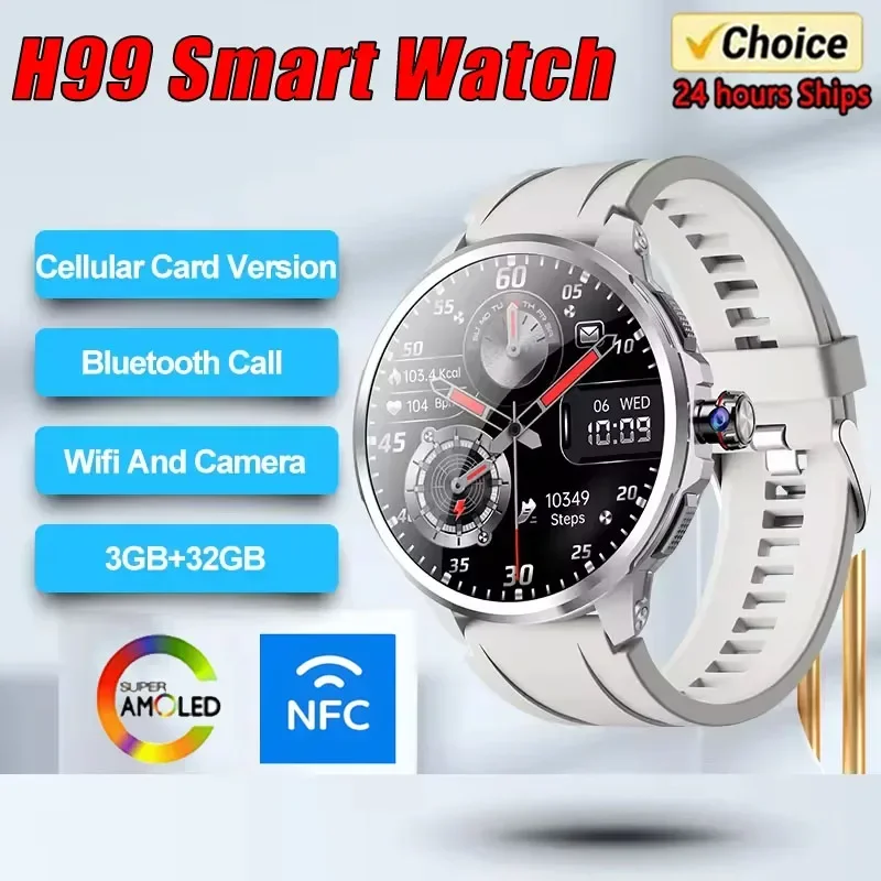 

H99 Android Смарт-часы 1,95-дюймовый AMOLED 720x720 HD Вращающаяся камера GPS NFC Полный смарт-часы Netcom
