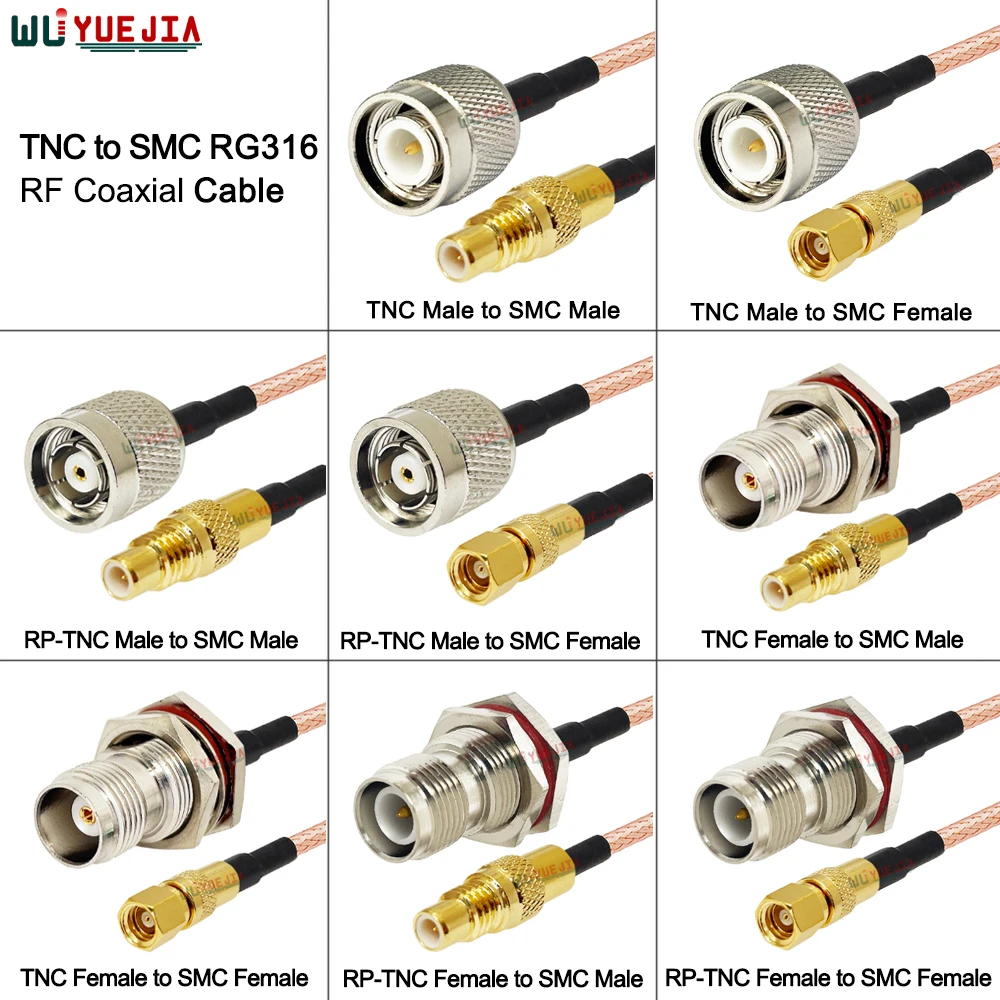 

L12 TNC RP-TNC Female Jack to SMC Male Plug Converter Connector 50 ohm RG-316 RF Coaxial Cable Antenna Extension Jumper Pigtail
