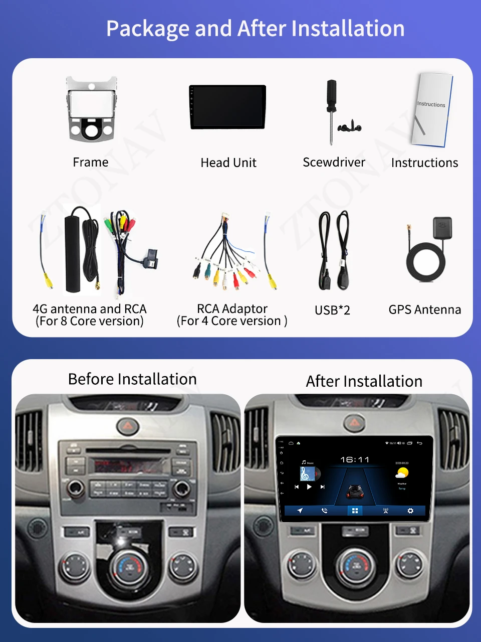 Car Radio Stereo For Kia Cerato 2 TD 2008-2013 Car Media Player GPS Navi Headunit Carplay Android Auto Support 360 Camera