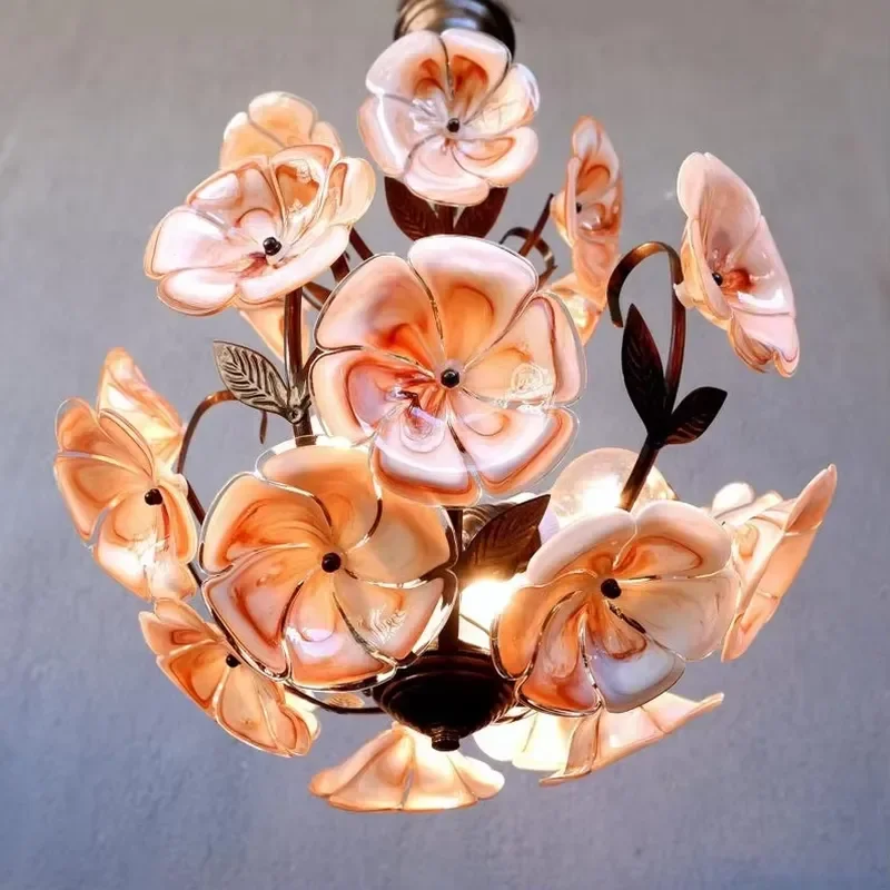 Gorgeous Flower Inspired Pastel Toned Ceiling Lamp Luxury Genuine Glass Chandelier Art Living Room Spiral