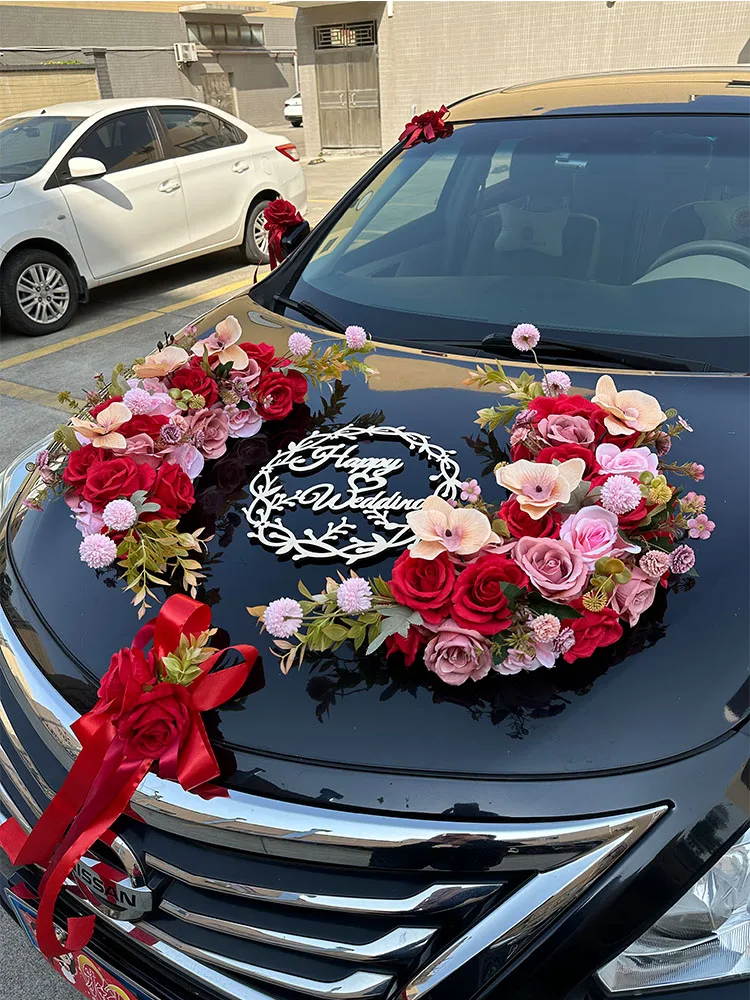 Red powder wedding car float decoration