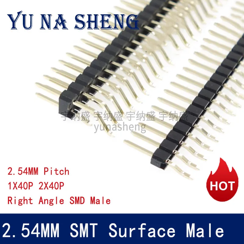 5Pcs 2.54mm  Right Angle SMT SMD male Single Row 1X40P Double 2*40Pin Board Spacer Gold-plate Rohs Male PCB Pin Header Connector