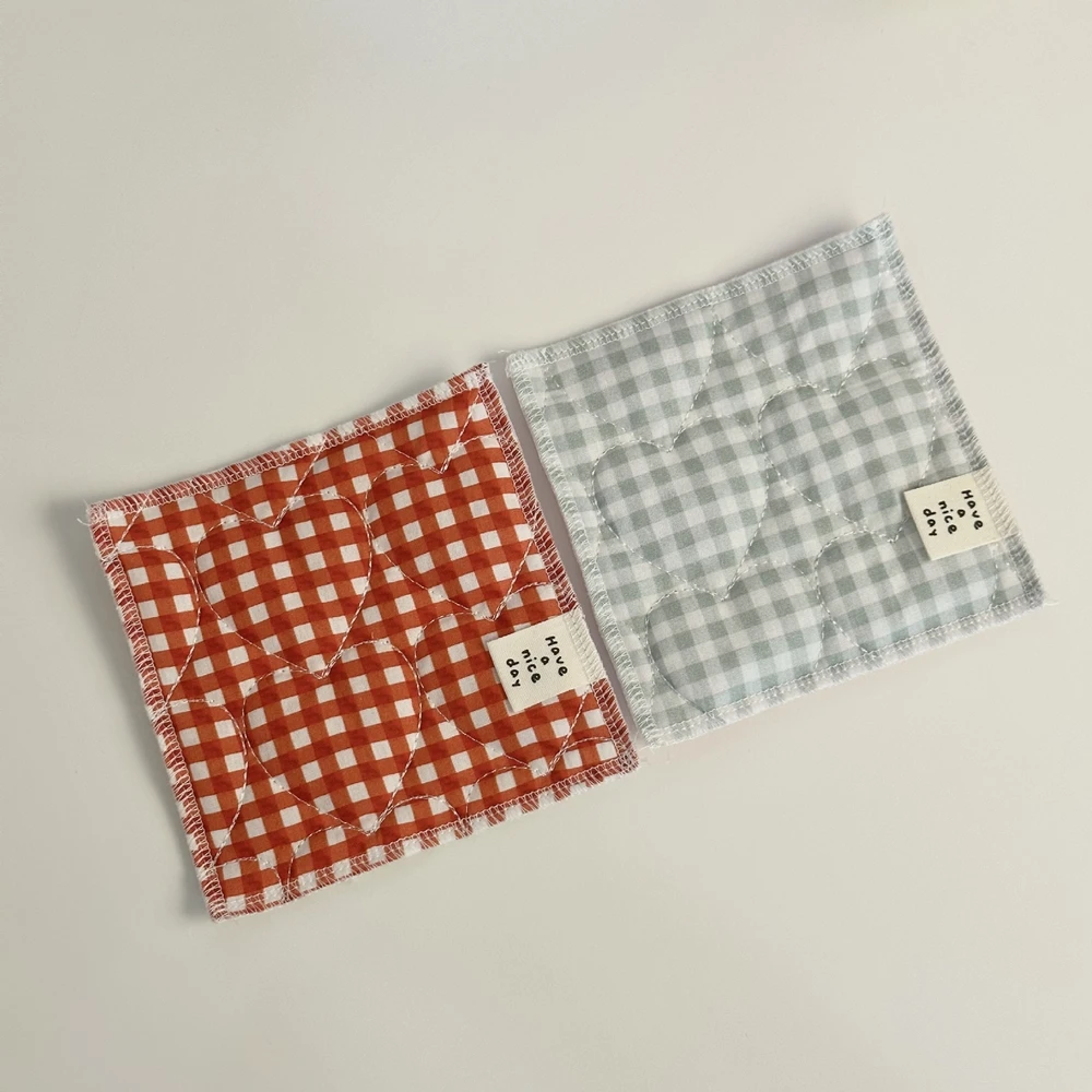 INS Quilted Grid Love Square Cotton Coaster Table Protector Pad Dopamine Color Decoration Hot Drink Mug Placemat Kitchen