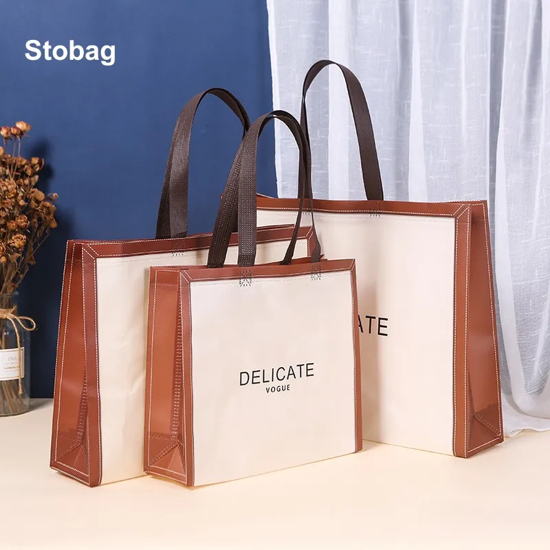 

StoBag 50pcs Wholesale Non-woven Shopping Shoulder Tote Bags Large Eco Reusable Portable Pouch Waterproof Custom Logo(Extra Fee)