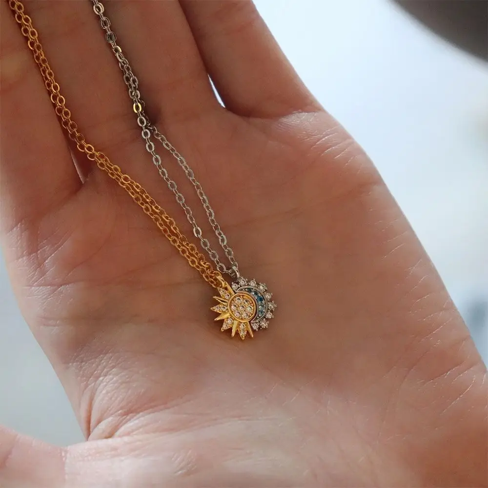 الشمس والقمر المغناطيسي قلادة أشعة الشمس وضوء القمر الشمس القمر قلادة الذهب الشمس عيد الحب زوجين المجوهرات