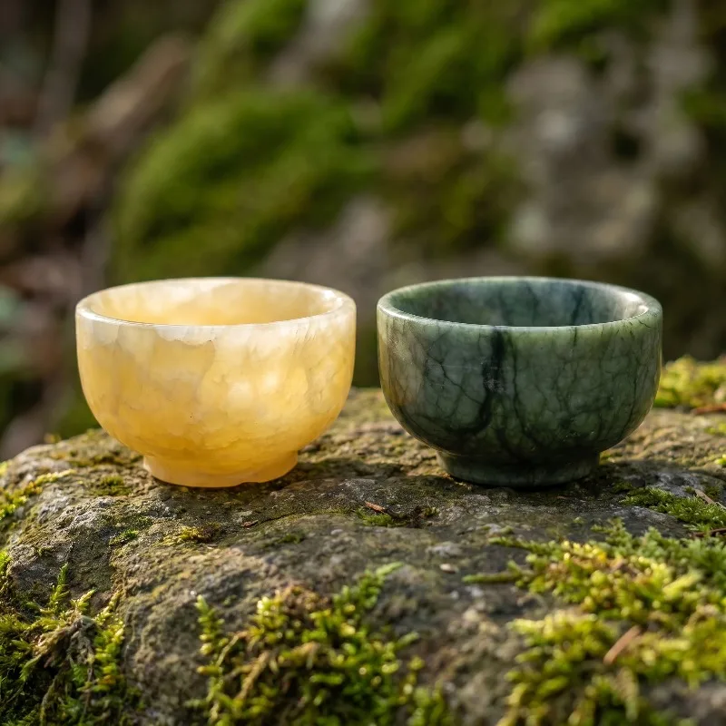 One random natural jade/blue-veined/yellow square-shaped carved bowl, crystal bowl, a perfect gift for friends and family