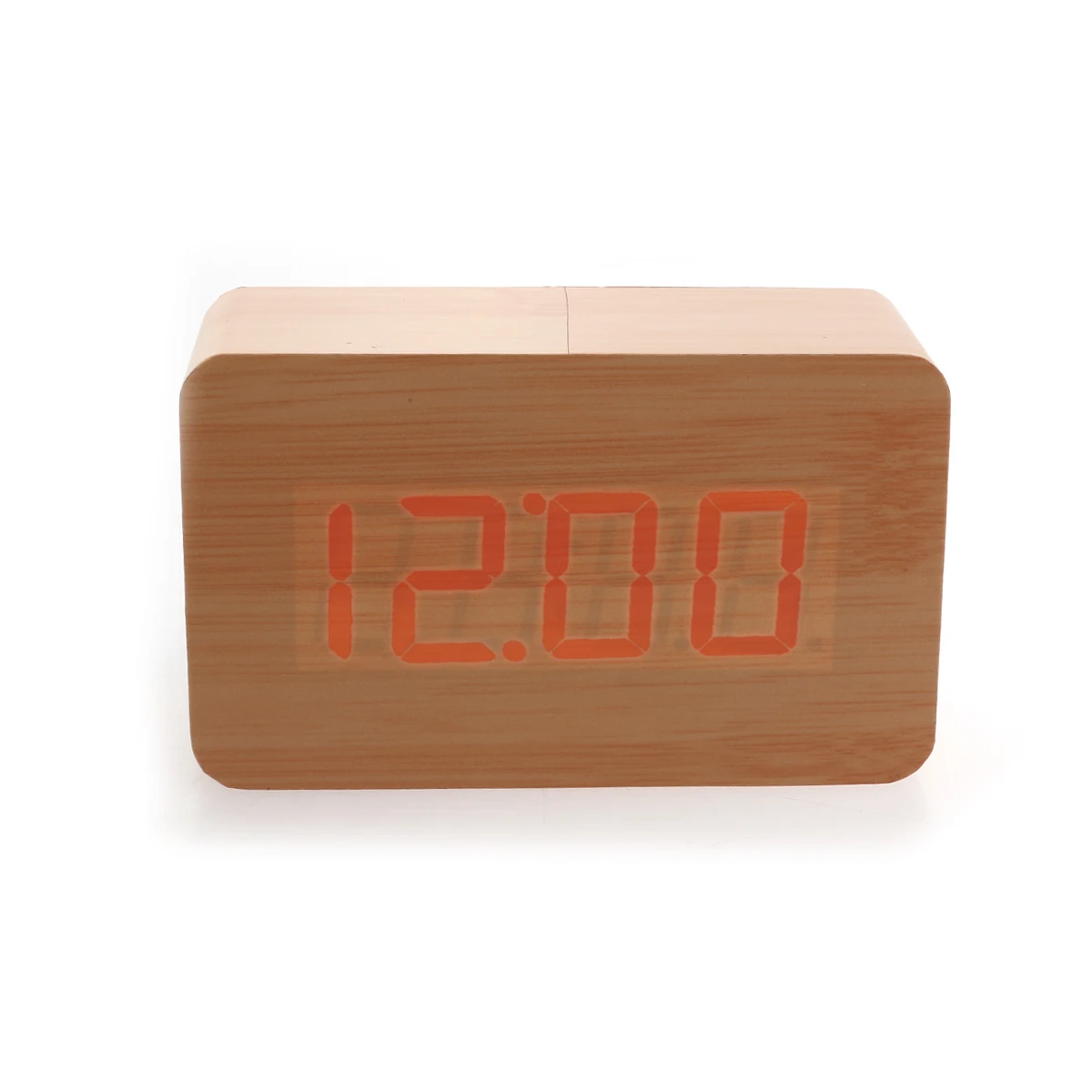 

Digital Alarm Clock 10*6*4Cm Bamboo Wood Red Usb/Aaa Powered Led Display Thermometer Time Voice Control Clap Switch For