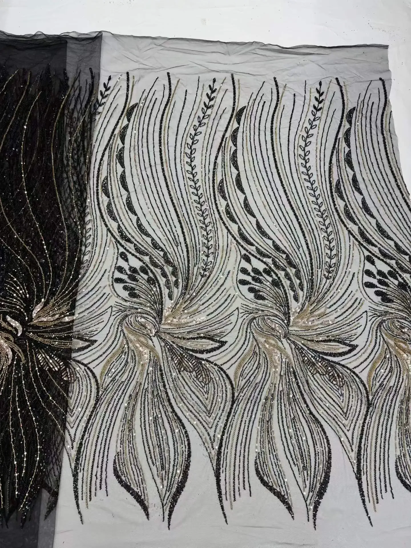 

High-End Luxury Beads French Embroidery Groom Lace Fabric African Nigerian With Sequins Fabric For Wedding Dress
