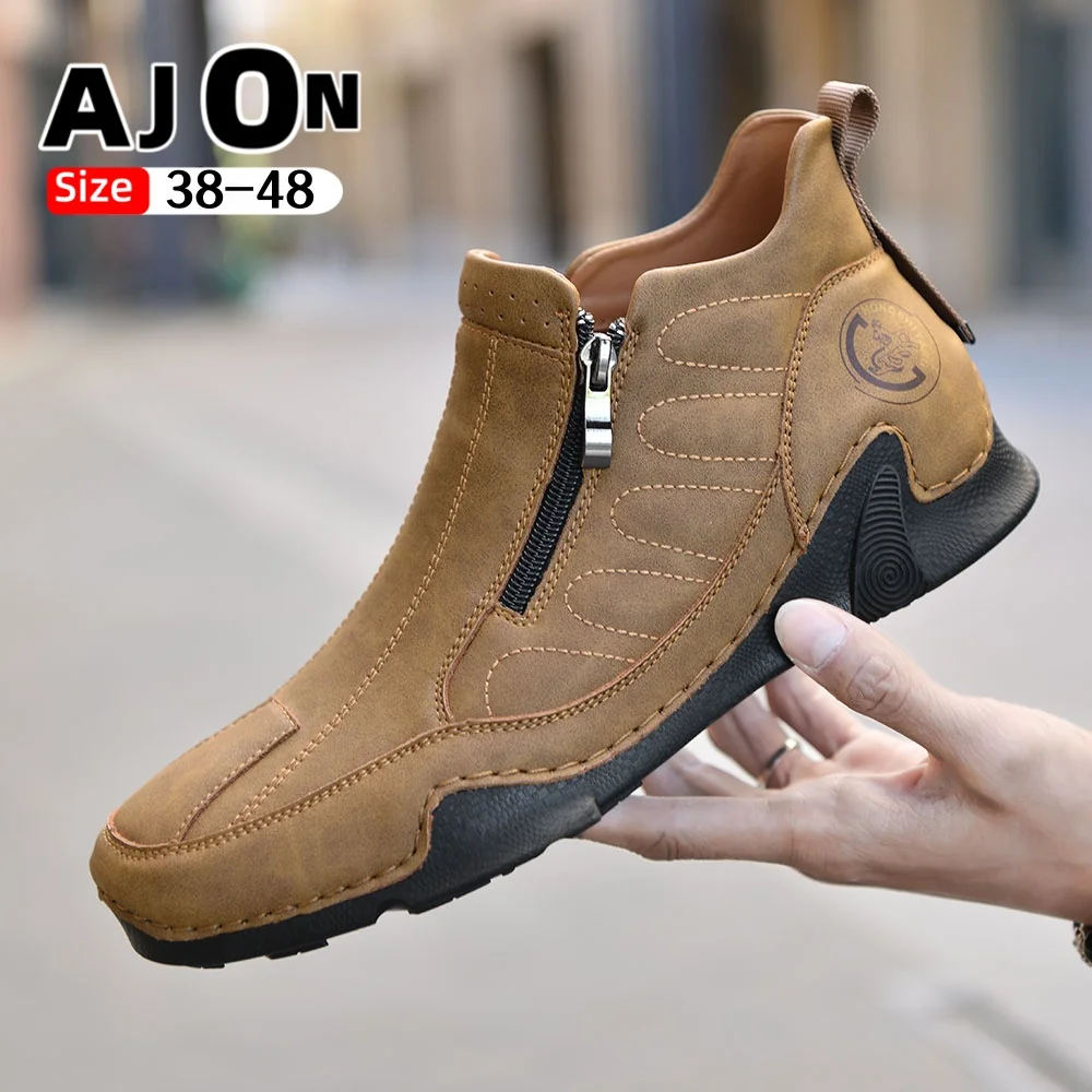 

Handmade leather casual shoes new autumn outdoor design sports shoes zipper shoes men's boots winter plus size 38-48