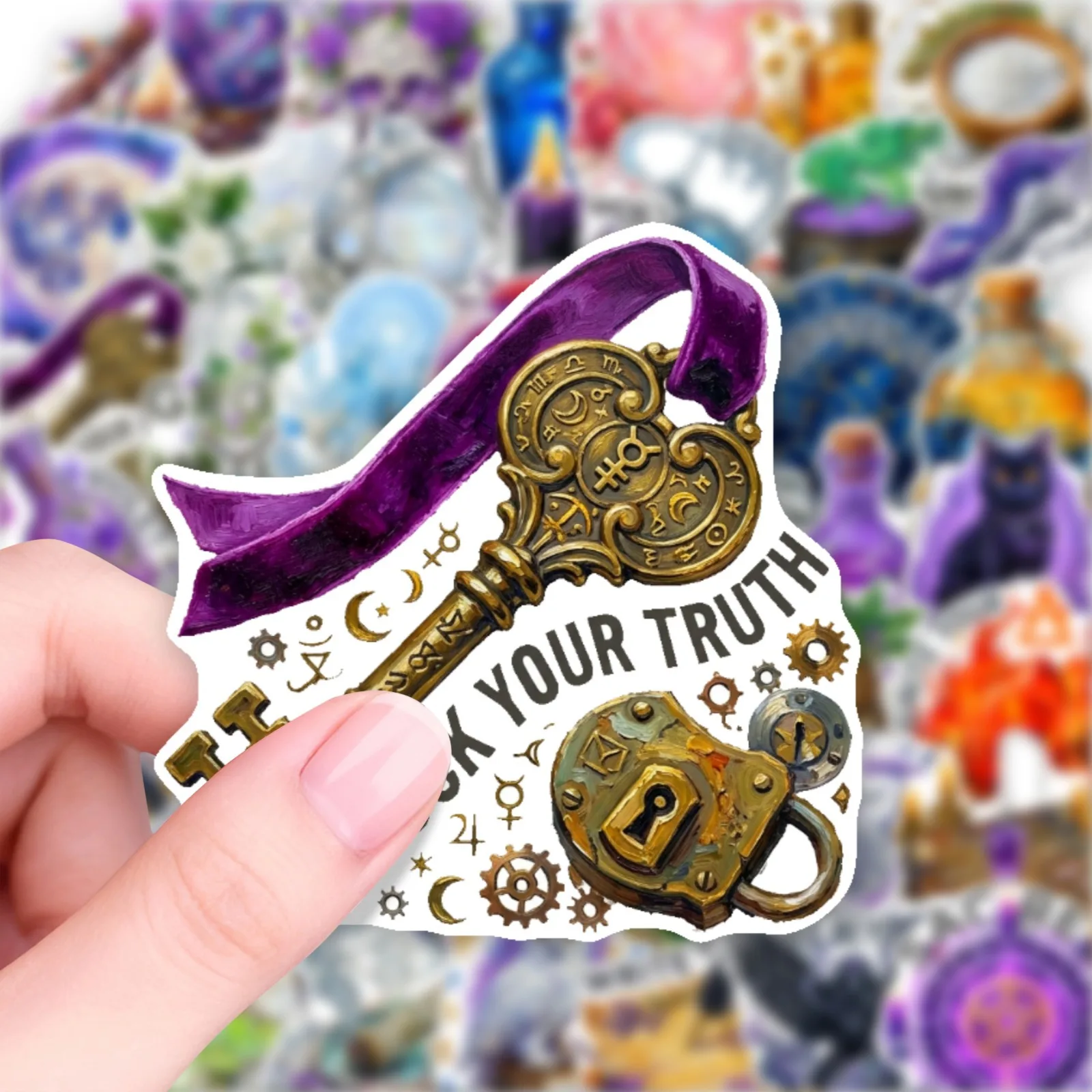 50 Pcs Vintage Magic Theme Key Lock Pattern Stickers Waterproof Vinyl Decals for Laptop Phone Case Journal Gift - view 2