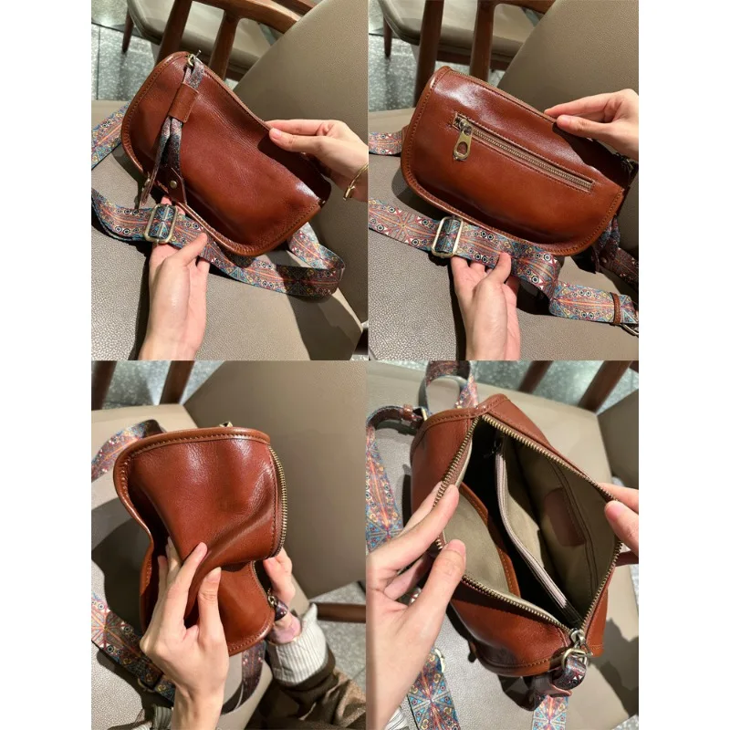 Vintage Everyday Casual Mini Shoulder Bag for Women Soft Genuine Leather Convertible Adjustable Wide Strap Luxury Handbag