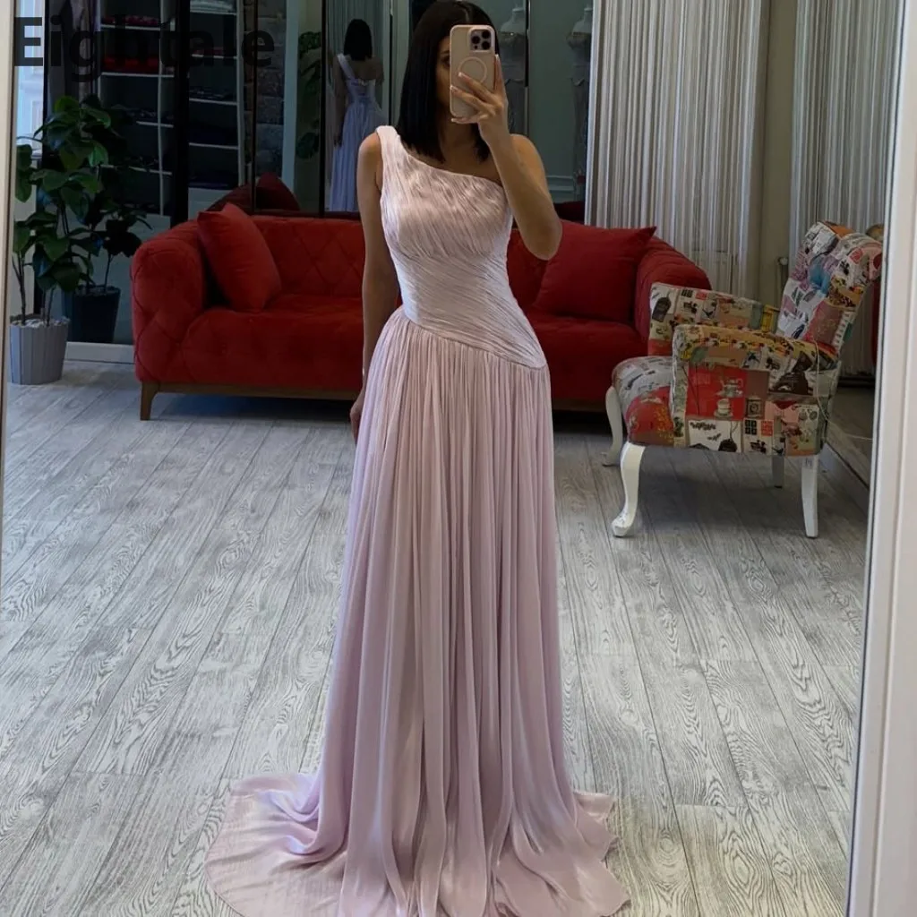 فستان سهرة طويل بكتف واحد من Eightale 2025 وردي على شكل حرف A لحفلات الزفاف الرسمية والحفلات الراقصة في دبي مخصص #1