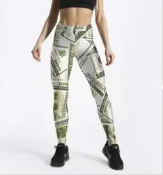 Woman elastic Waist Legging USD Money Printed Casual Fitness Legging Size L