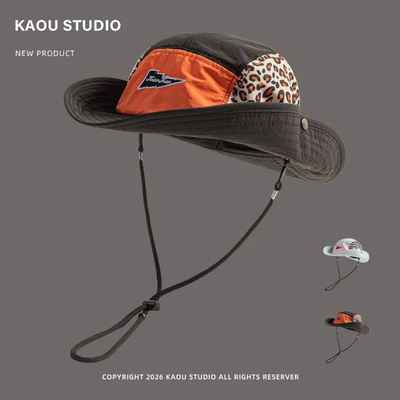 American Leopard Print Quick-drying Bucket Hat Men and Women Summer Thin Sunshade Camping Hat Outdoor Embroidered Fishing Cap