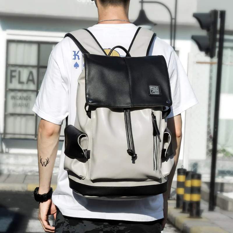 

Large Capacity 14 Inch Laptop Waterproof Business Backpack PU Leather USB Recharging Casual Male Travel Multi-color Mochila