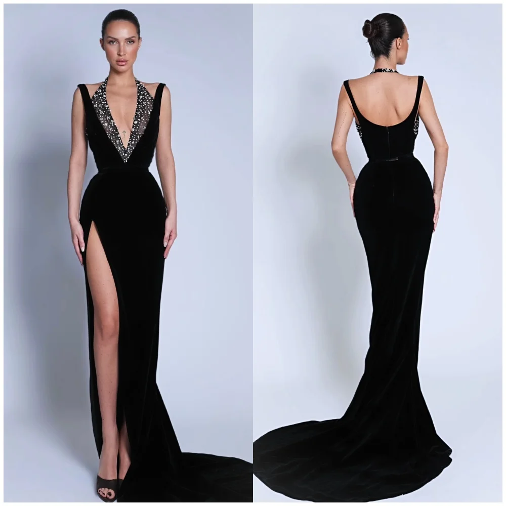 Customized Elegant Fashion Jersey Sequined Rhinestone Column Off-the-shoulder Long Dresses Bespoke Occasion Dresses Modern Style
