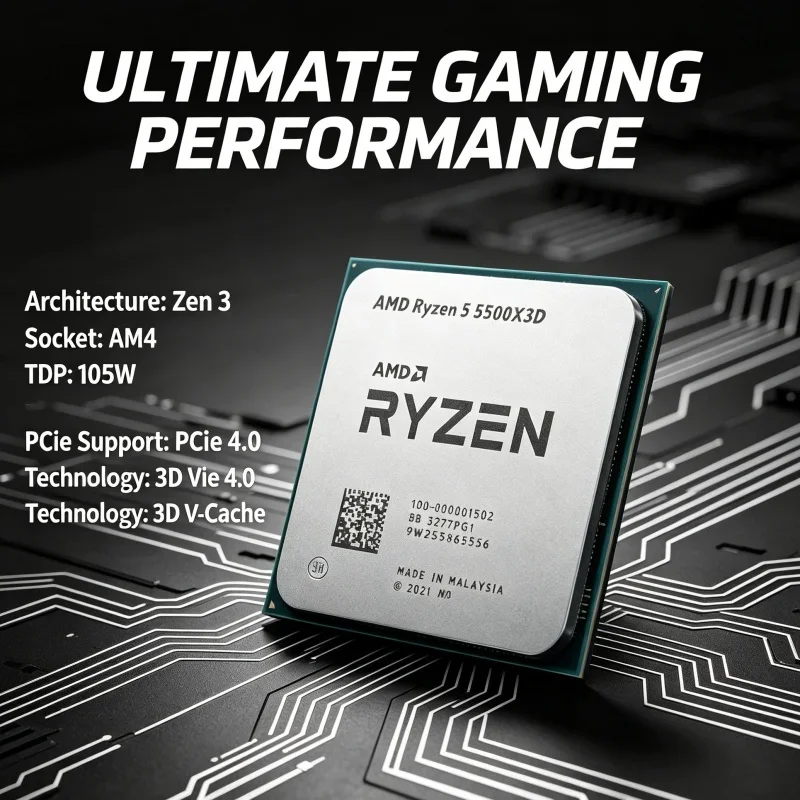 for Gaming PC AMD Ryzen 5 5500X3D CPU Processor 7NM 96M L3 PCIe 4.0 AM4 Socket 105W