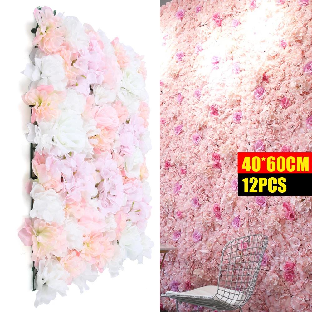 

Silk Rose Artificial Flowers Wall Rose Hydrangea Wall Fake Wedding Party Decor 12x Pink Artificial Silk Flower Panel Peony Rose