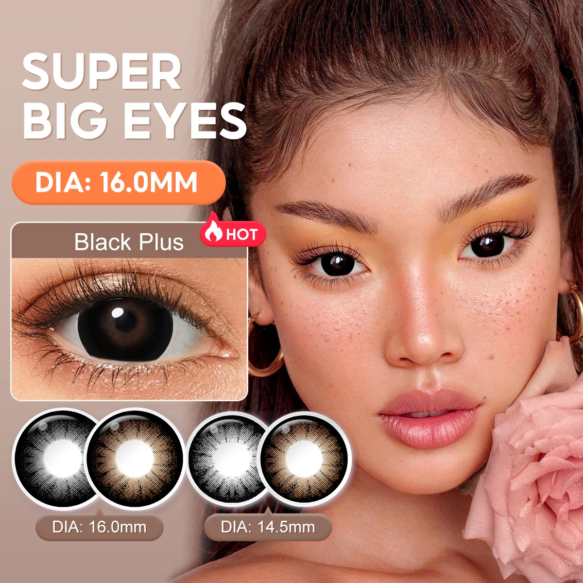 DIA 16.0 mm Big Eyes Color Contact Lenses Supersize Black Color Contact Lens for Eyes Beauty Cosmetic Brown Color yearly Lens