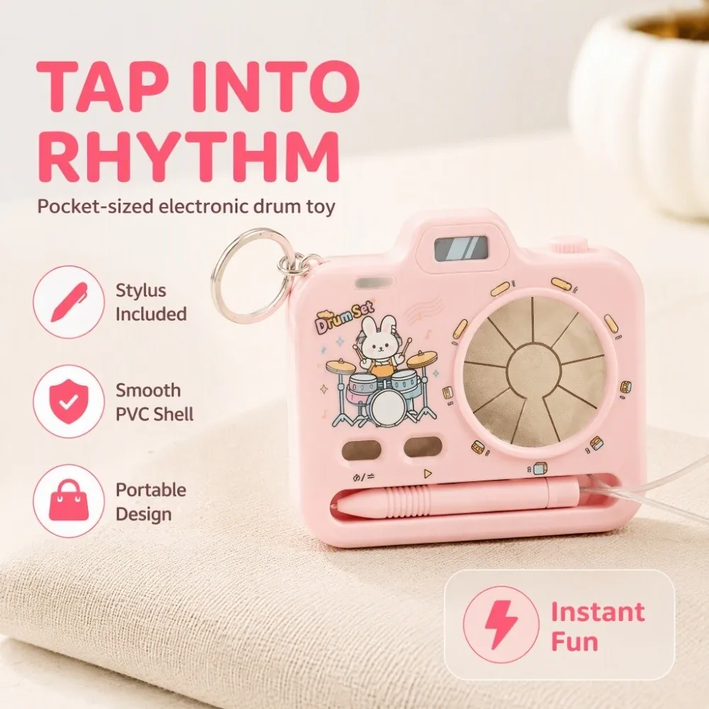 Portable Finger Drum Keychain Cute Animal Pattern Camera-shaped Keychain Funny Creative Mini Electronic Drum Birthday Party