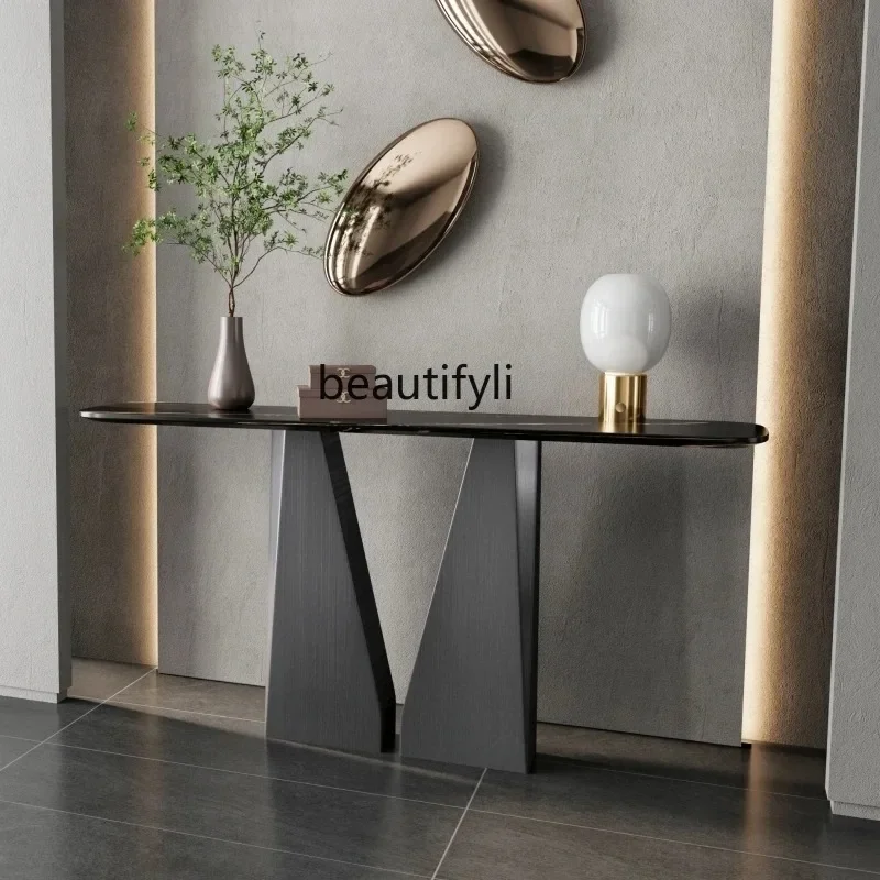 TTT  Italian Stone Plate Console Hotel Lobby Entrance Light Luxury Console Tables Aisle Corridor Decoration