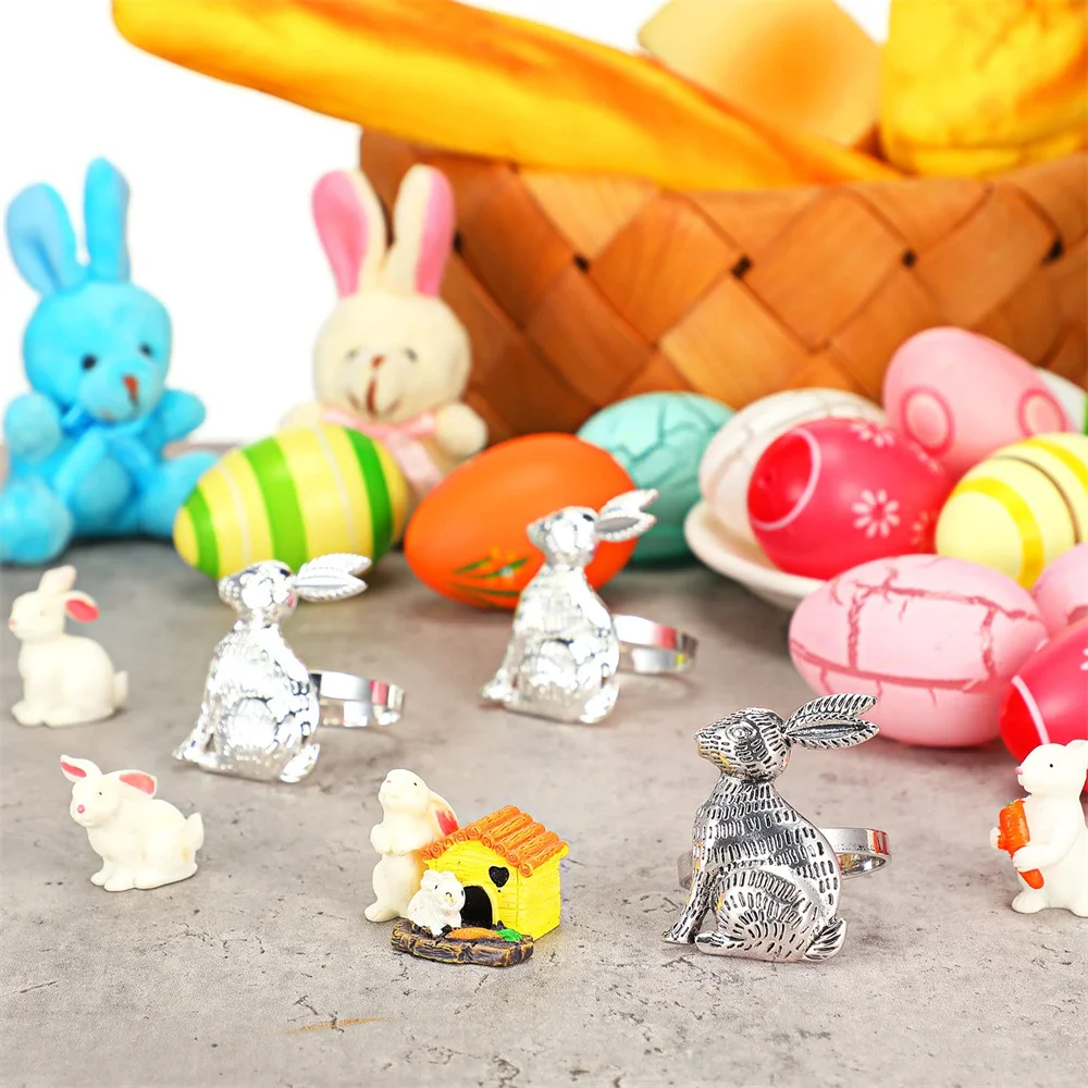 Cartoon Rabbit Napkin Ring Cute Easter Bunny Table Decoration Towel Button Wedding Party Supplies Metal Napkin Buckles Holder