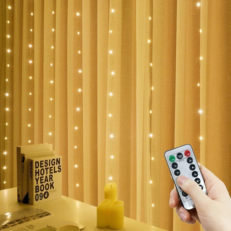 

Christmas Decoration Curtain LED String Lights USB Plug-in with Remote Control Holiday Wedding Indoor Bedroom Home Party Lights