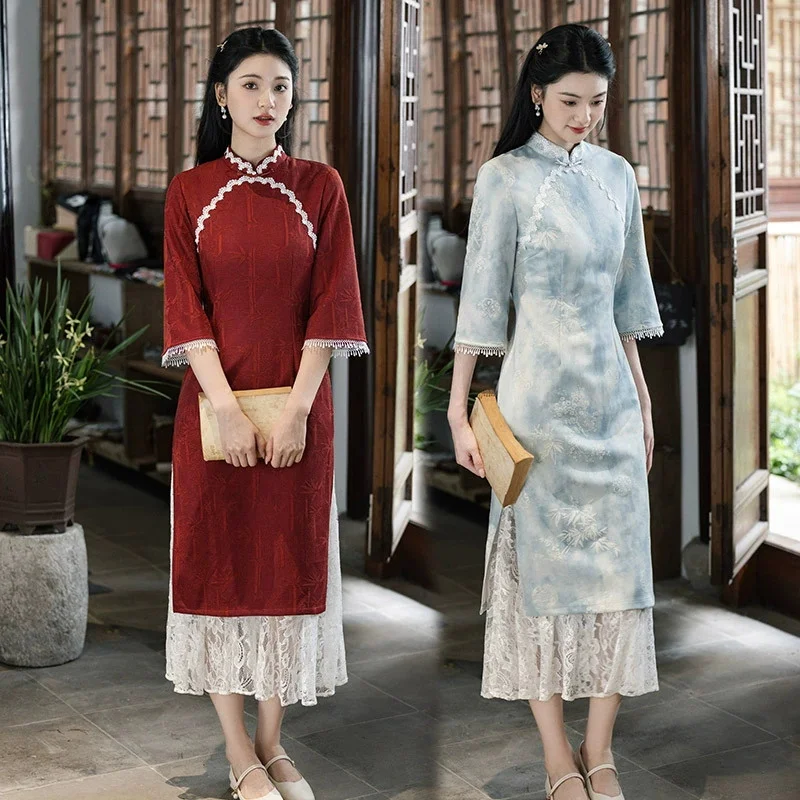 

Chinese Style Qipao Sexy Women Plus Size Cheongsam Vintage Classic Chinese Dress Jacquard Long Vestidos 3XL Oriental Gown