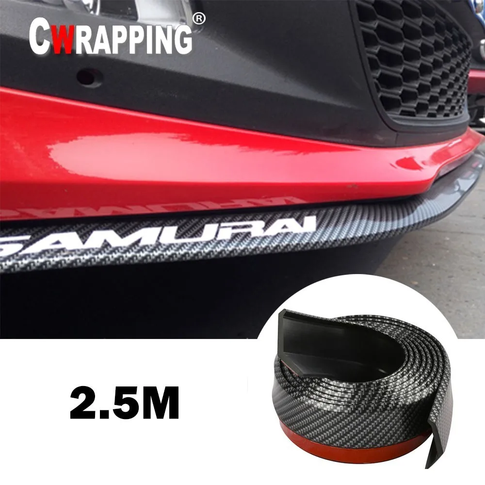 Car Front Bumper Lip Carbon Fiber Rubber Universal  Protector Bumper Lip Strip Spoiler Side Skirt Rubber Anti Scratch Protector