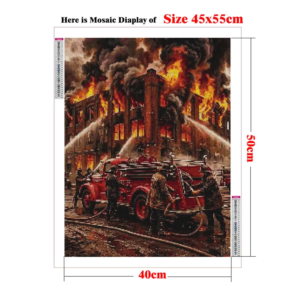 Retro Red Fire Engine Paint with Diamonds Embroidery Mosaic Art Fireman Helmet Diamond Painting Craft Kit Garage Man Cave Decor