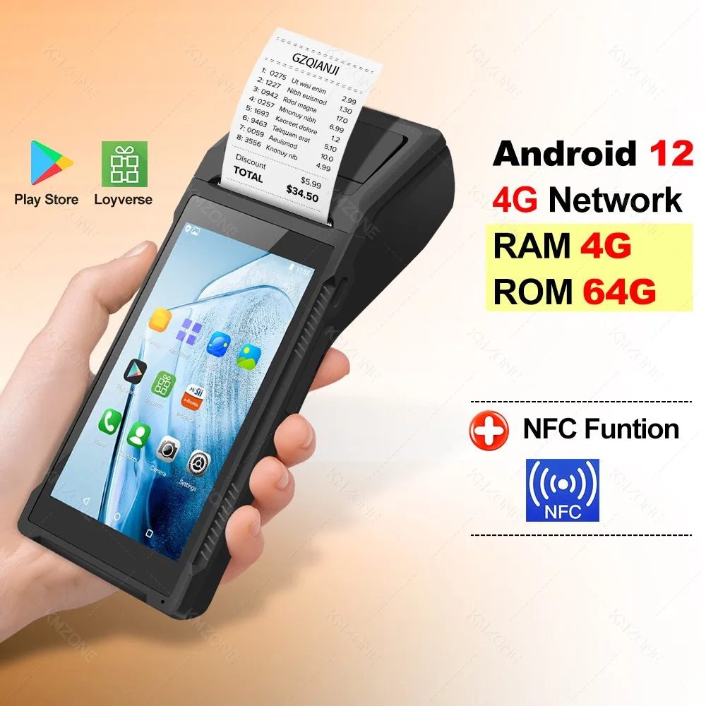 Android 11/12 POS PDA met 2D barcode scanner, NFC, 58mm bonprinter, handheld terminal, Point of Sale systeem, alles-in-één, 4G/64G