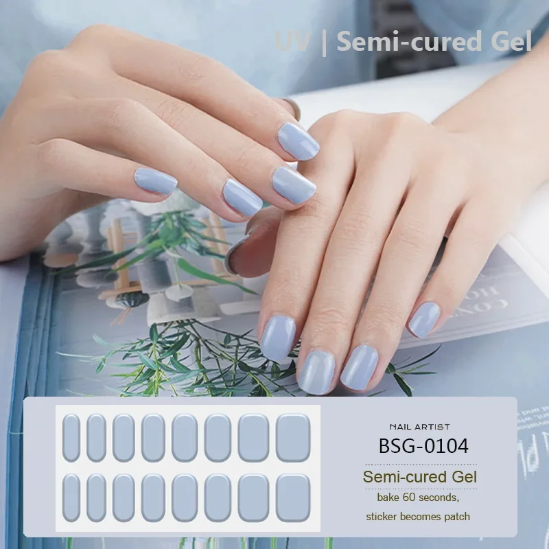 16 Strips Gel Nail Wraps Nieuwe Semi-Uitgeharde Gel Nagelstickers Volledige Cover Nagel Decals Uv Lamp Vereist Zwangere Vrouwen Beschikbaar