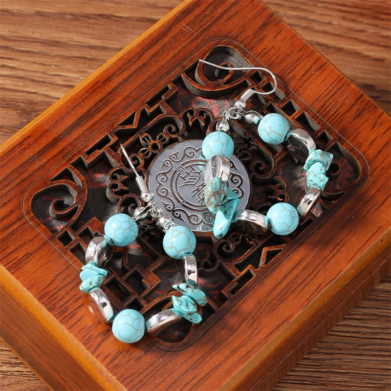 Modische, handgefertigte Ohrringe mit türkisfarbenen Perlen, ideal für Damen und Mädchen, als Schmuck für Partys und Festivals, ein tolles Geschenk. – Detail 13