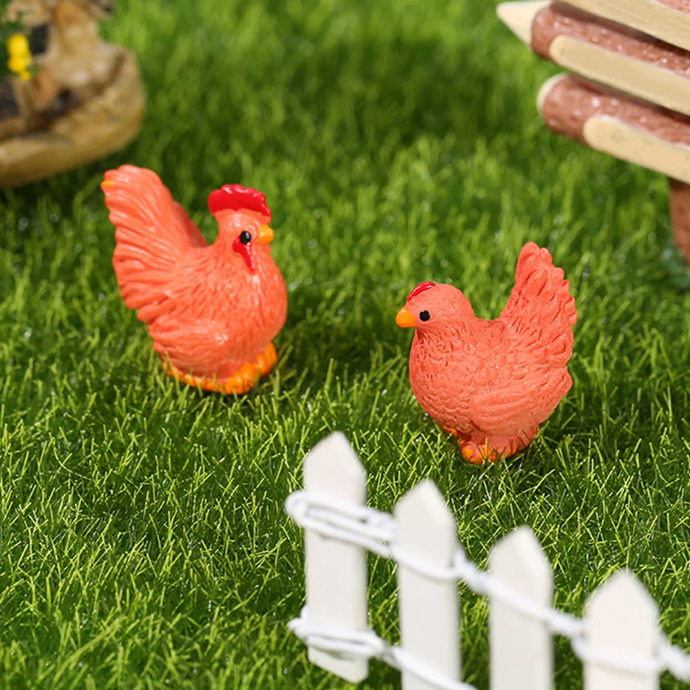 10 Pcs Miniature Micro Landscape Ornament Cock Household Garden Decoration Chicken Cupcake Toppers Resin Figurine