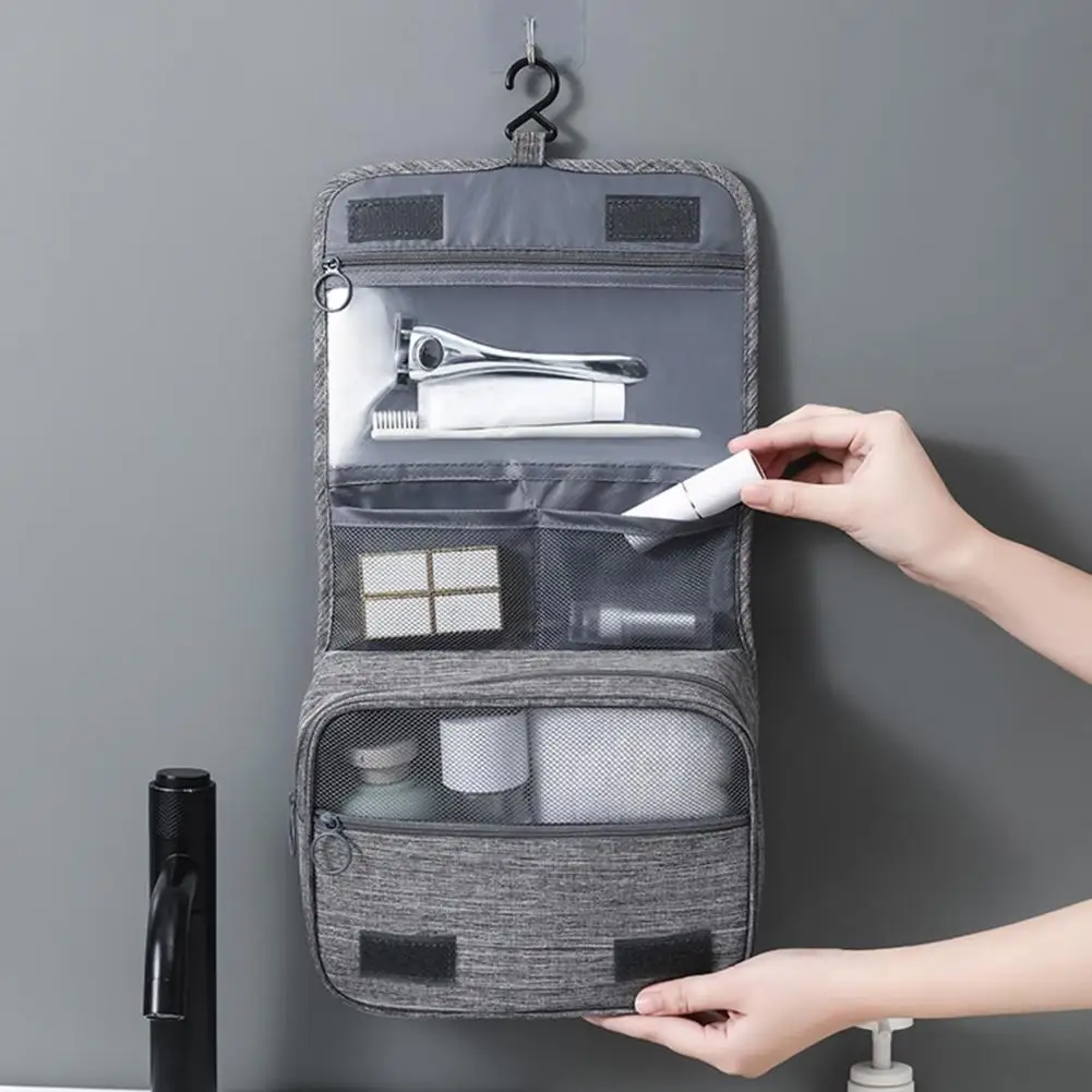 Smooth Zipper Makeup Bag Cosmetic Case Travel Toiletry Bag with Wet Dry Separation Multi-layer Storage Hanging Hook for Business