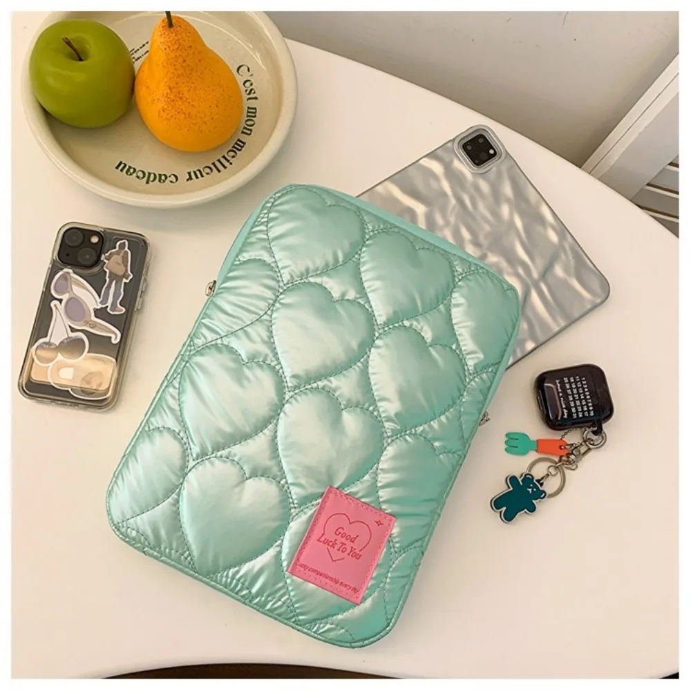 11/15inch Puffy Laptop Bag Macaron Color Love Pattern Tablet Sleeve Bag Embroidery Shockproof Notebook Bag for Ipad/Macbook