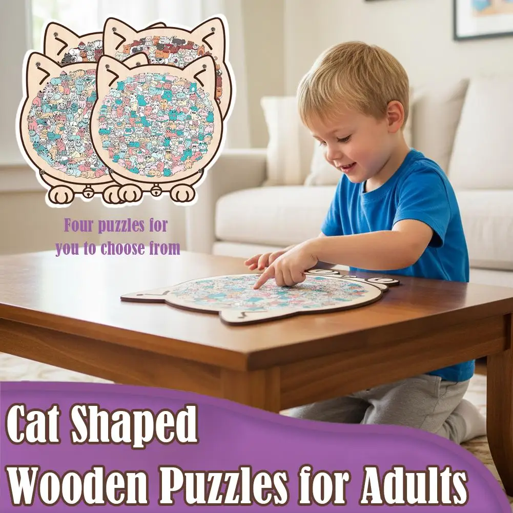 

Милая деревянная игрушка-головоломка неправильной формы, игрушки в форме кошки, забавный подарок на день рождения, украшения для снятия стресса, интерактивный дом Y8N0