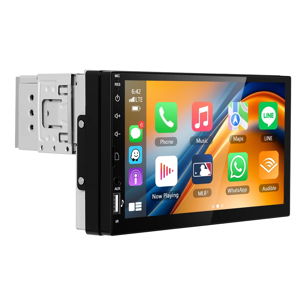 Podofo 7 Zoll Single Din Universal Auto MP5 Player Wireless Carplay Android Auto Mirror Link HD 1024*600 Touchscreen EQ USB BT FM Radio Multimedia Player unterstützt Rückfahrkamera DVR