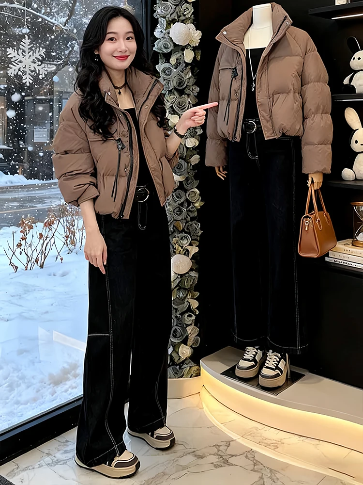 트렌디한 패딩 재킷 여성용 루즈핏 따뜻한 면 다운 코트 한국 스타일 출퇴근용 지퍼 순색 겨울 신상품...