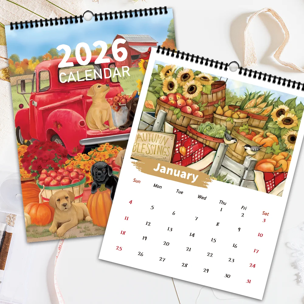 

1pc 2026 Wall Calendar, Autumn Harvest Calendar,12 Beautiful Designs,Monthly Plans,Perfect Gift for Birthday,Christmas, New Year