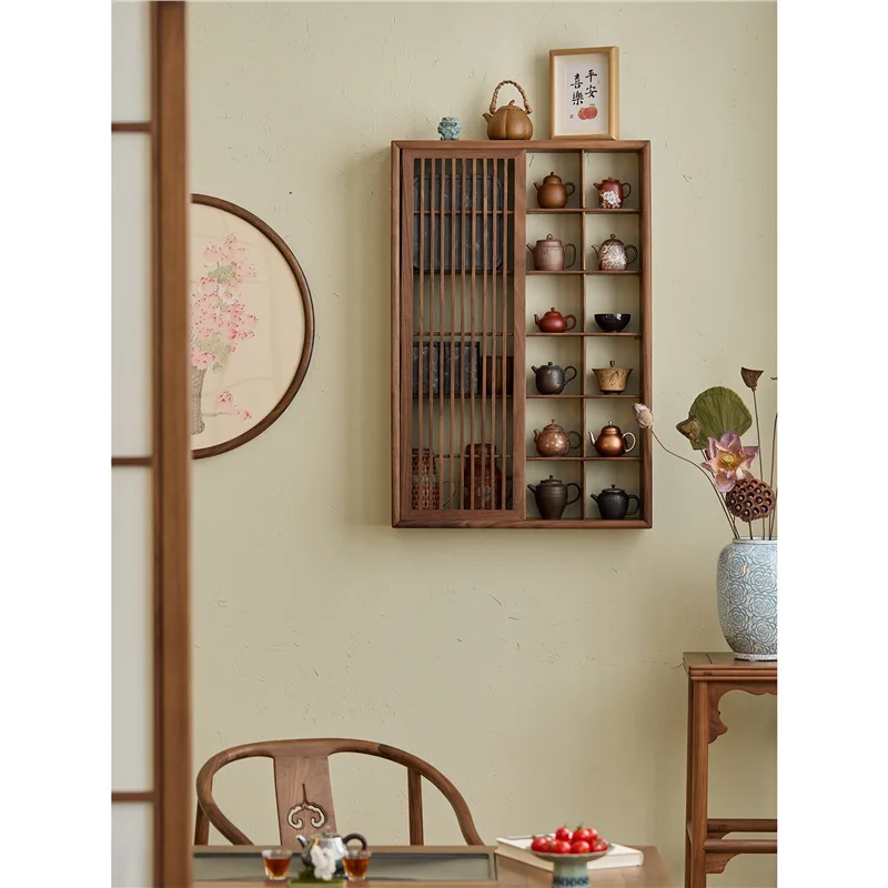 Song aesthetic wall hanging Bogu frame solid wood tea room wall Bogu frame North American black walnut