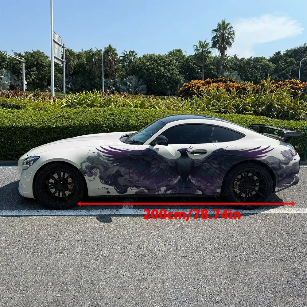 2pcs Raven Spread Wings And Mist, Durable, Fade-resistant, Enhance Vehicle Aesthetics With Bold Artistic Design Car Vinyl Wraps