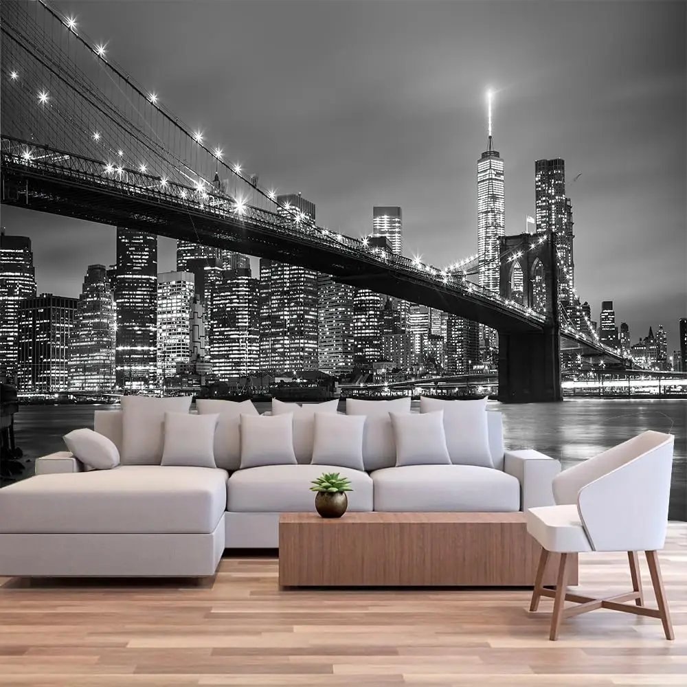 Brooklyn Bridge Night River View Manhattan American New York City Famous Town Image, Wall Hanging for Bedroom Living Room Dorm