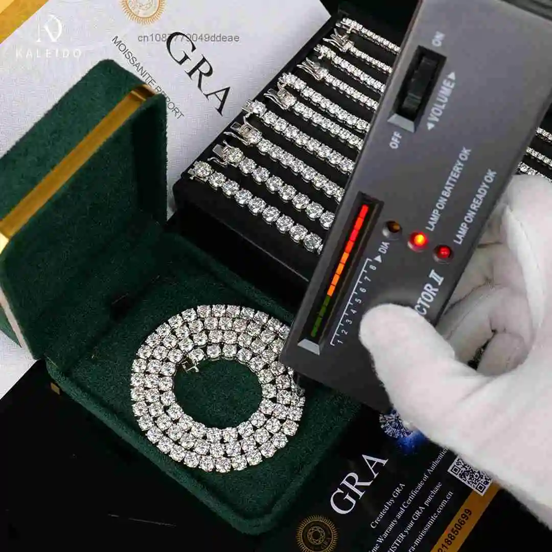 S925 necklace Moissanite Kaleido Factory Price 925 Sterling Silver Moissanite VVS D Color Tennis Chain 6mm Moissanite Diamond