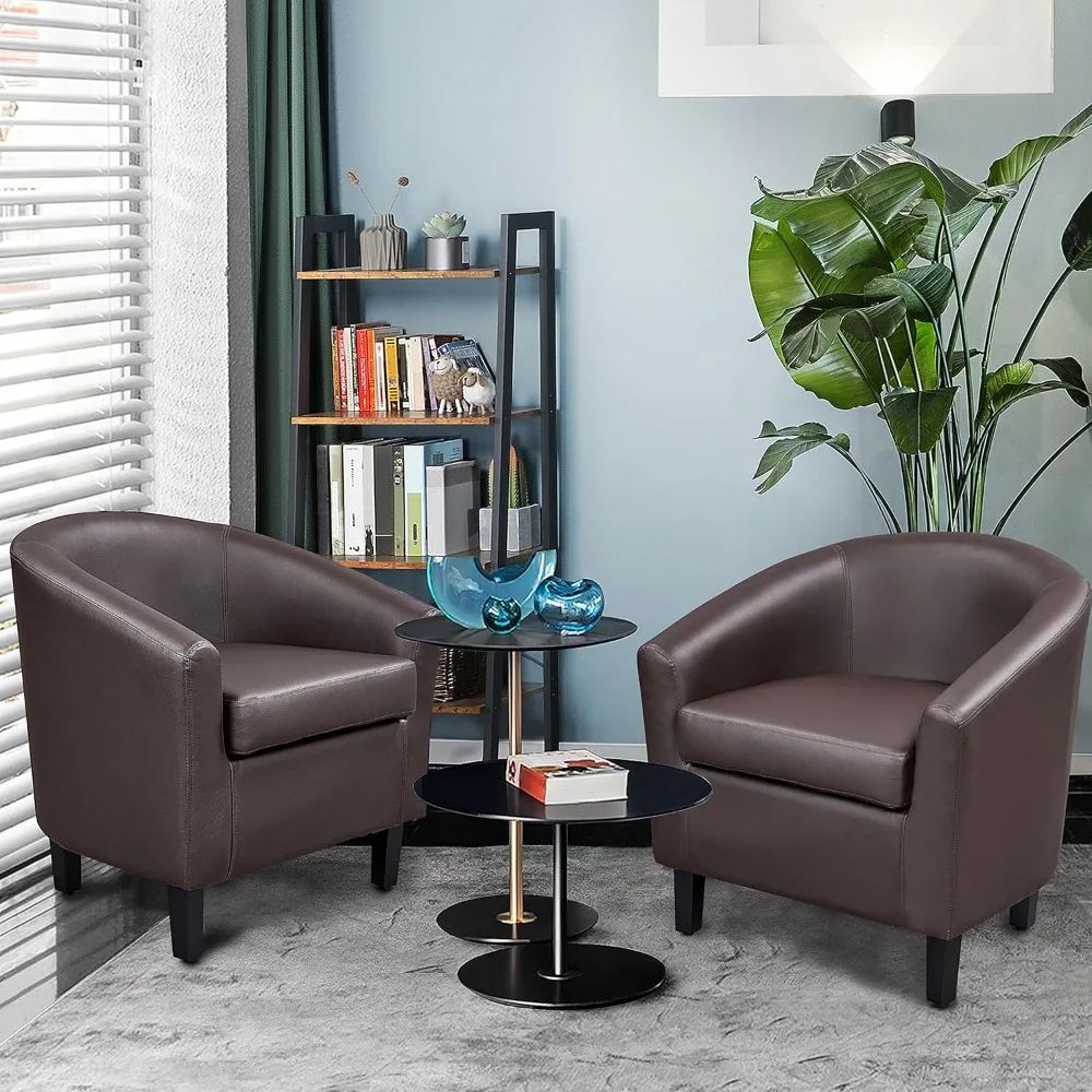 PU Leather Accent Chairs, Modern Barrel Chairs Side Chairs, Comfy Club Chairs with Soft Padded, 2 Chairs for Living Ro