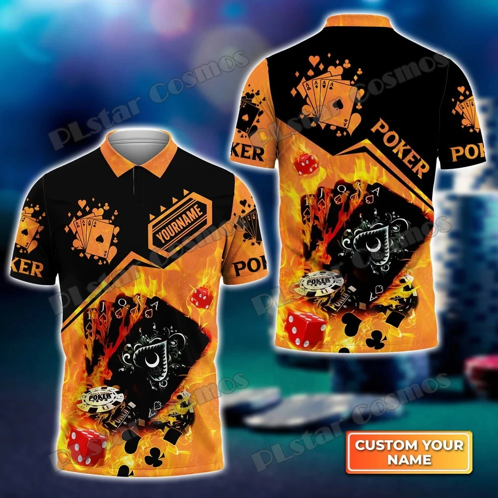 

Poker And Beer Pattern Custom Name 3D Printed Men's Polo Shirt Summer Street Casual T-shirt shirt Gift For Poker Players WK53