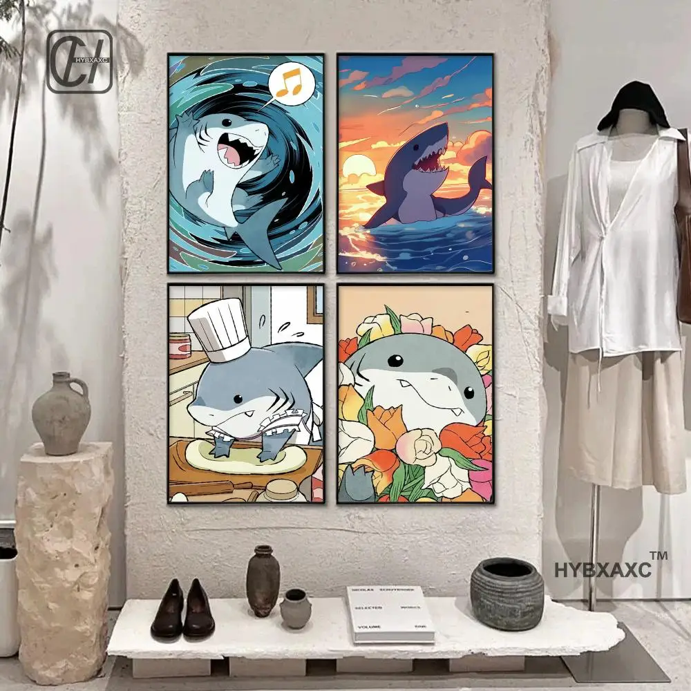 cartoon Land Shark Cute style Jeff Wall Art Anime Canvas Painting Poster For Living Room Decoration Picture Home Decor