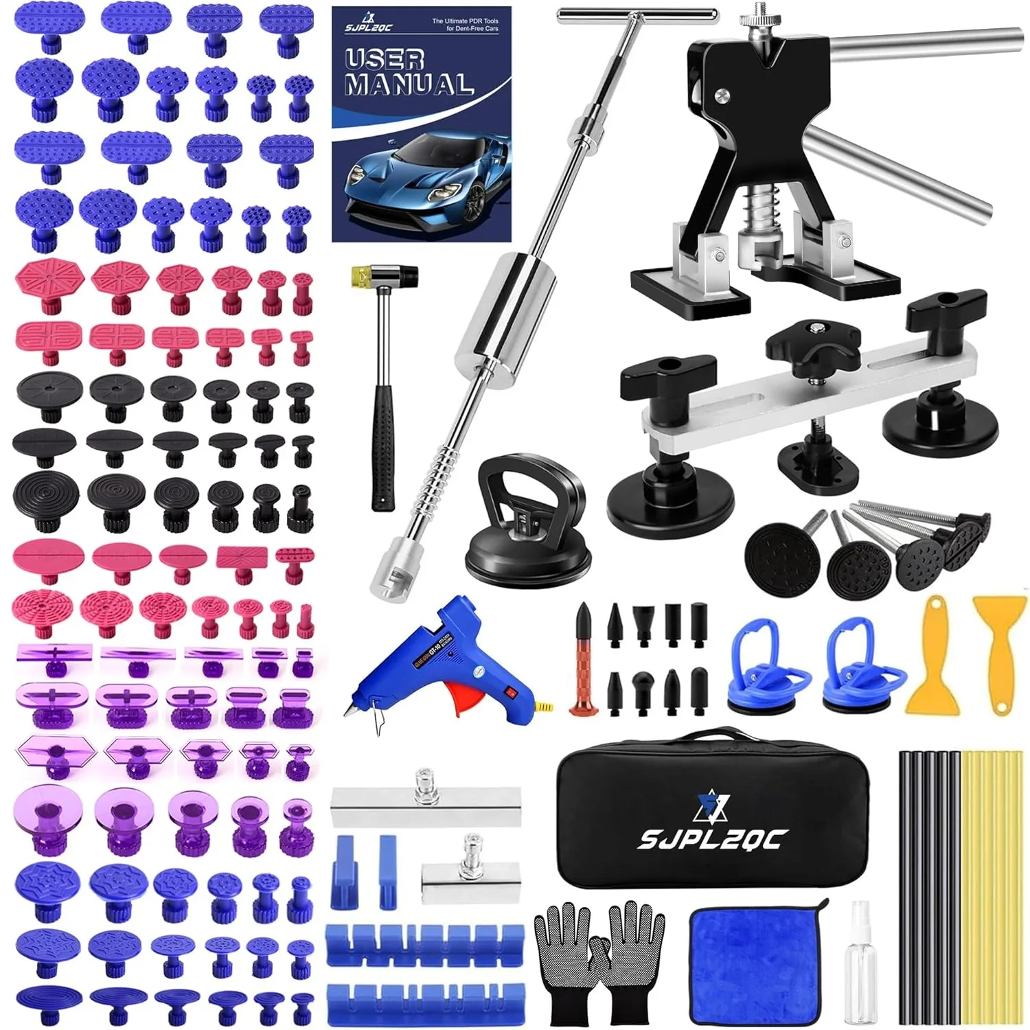 140 PCS Car Dent Puller Kit Paintless Dent Removal Kit Dent Remover Tool Dent Lifter for Car Dents Hail Damage Door Ding Repair