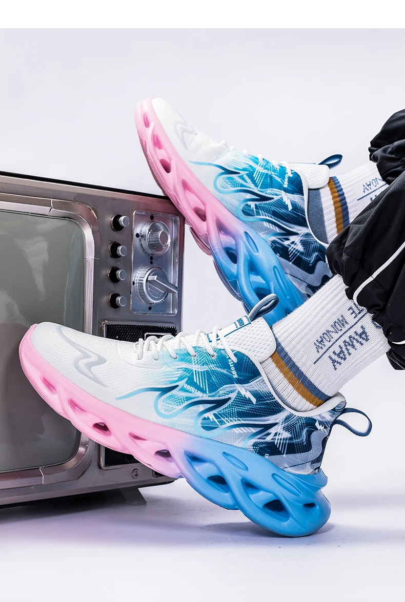 Atmungsaktive Laufschuhe für Herren, modische Sneaker mit Farbverlauf und spezieller Sohle, leichte, stoßdämpfende Sportschuhe mit Schnürung. – Detail 22