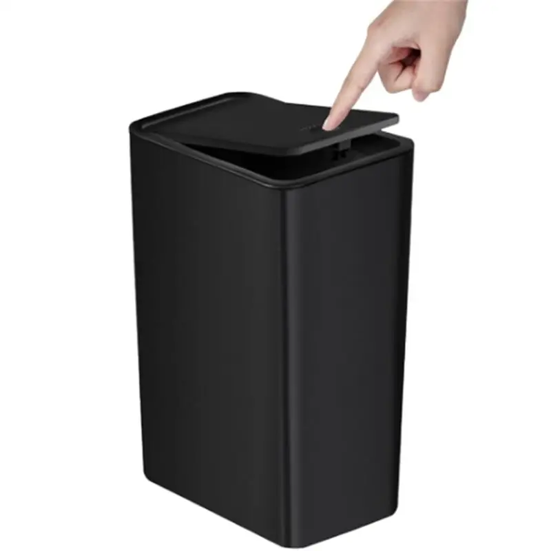 CYCLI--Up Lid Garbage Can, Small Bathroom Trash Bin, Slim Design Waste Can For Kitchen, Bedroom, Living Room Black